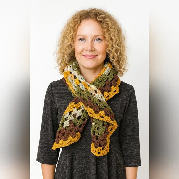 12-in-1 Granny Square Unique Shawl Cape Multicolor Crochet Wrap Fall Layering - Picture 7 of 17